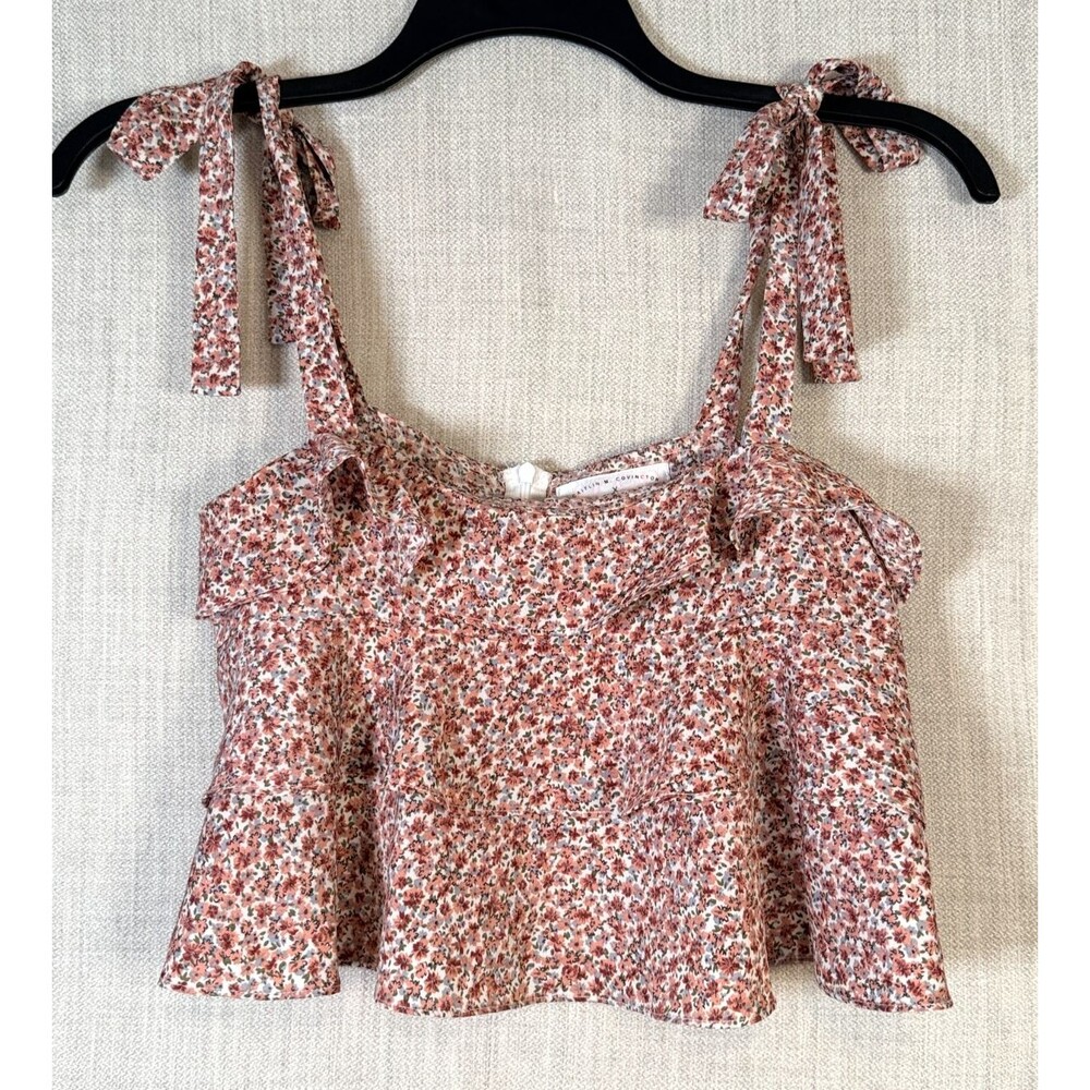 Pink Lily Floral Ruffle Tiered Crop Camisole Top Women's Small Feminine S